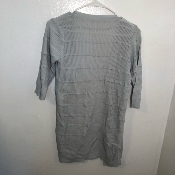 Open Cardigan Sweater 3/4 Sleeve Loose Open Knit Blue Gray - Picture 7 of 9